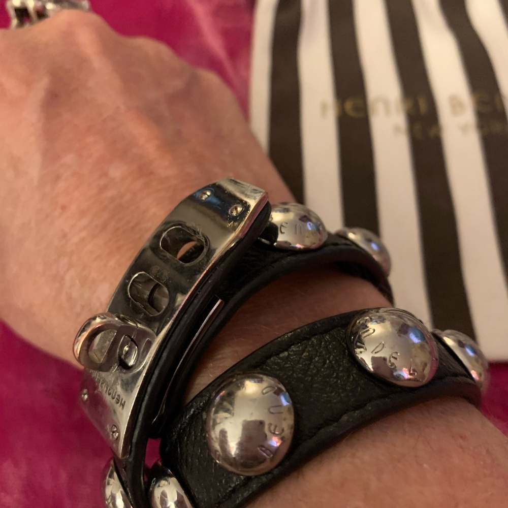 Henri Bendel Black wrap leather stud bracelet